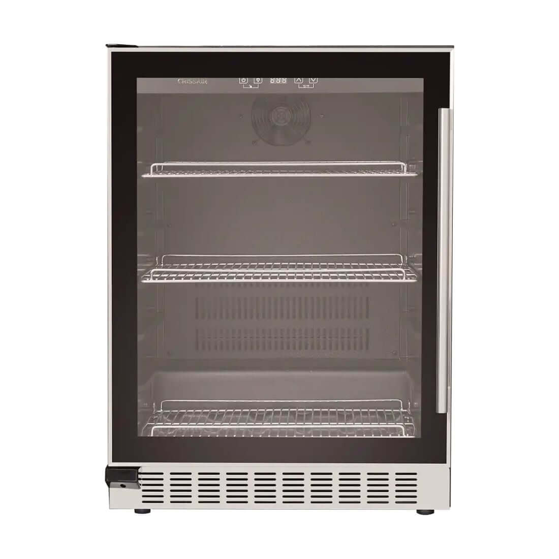 Cervejeira CrissAir 135 Litros Inox 60cm - Abertura Esquerda com prateleiras internas e design moderno.